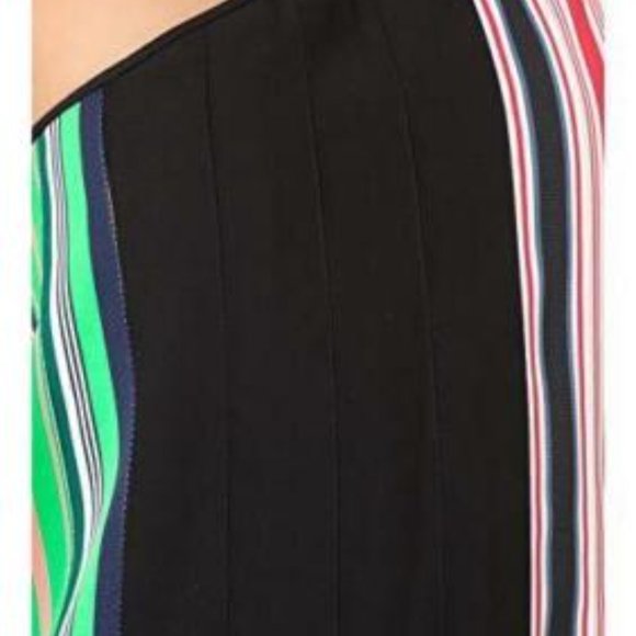 DVF Diane Von Furstenberg One-Shoulder Pleated Ribbon Dress 2 Multicolor Strips - Picture 2 of 11